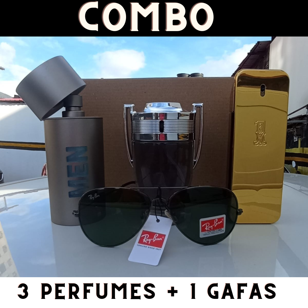 Compra 1 y Lleva 4 [1 Perfume One Million 100ml + 1 Perfume 212 Men 100ml + 1 Perfume Invictus 100ml +Gafas Rayban] ¡Solo hoy!