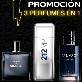 Promoción Compra 1 y Lleva 3 [1 Perfume 212 Vip Men 100ml + 1 Perfume Sauvage 100ml + 1 Bleu de Chanel 100ml] ¡Solo hoy!